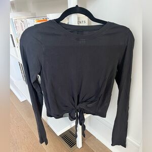 Lululemon Cropped Black Tie-Front Long Sleeve Top